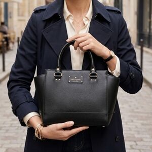 Kate Spade Black Leather Satchel with Gold Details